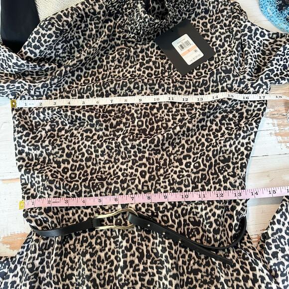 HALSTON Smock-Neck Long-Sleeve Belted Chiffon Dress Leopard Print Size 2 - Picture 8 of 8